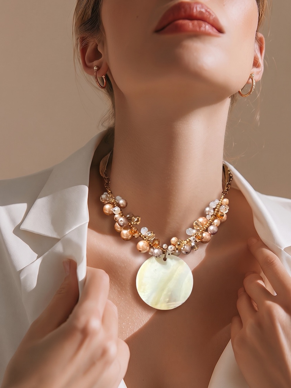 Pearl Cluster Necklace with Shell Pendant - Pink Pearl Statement cookie Lee